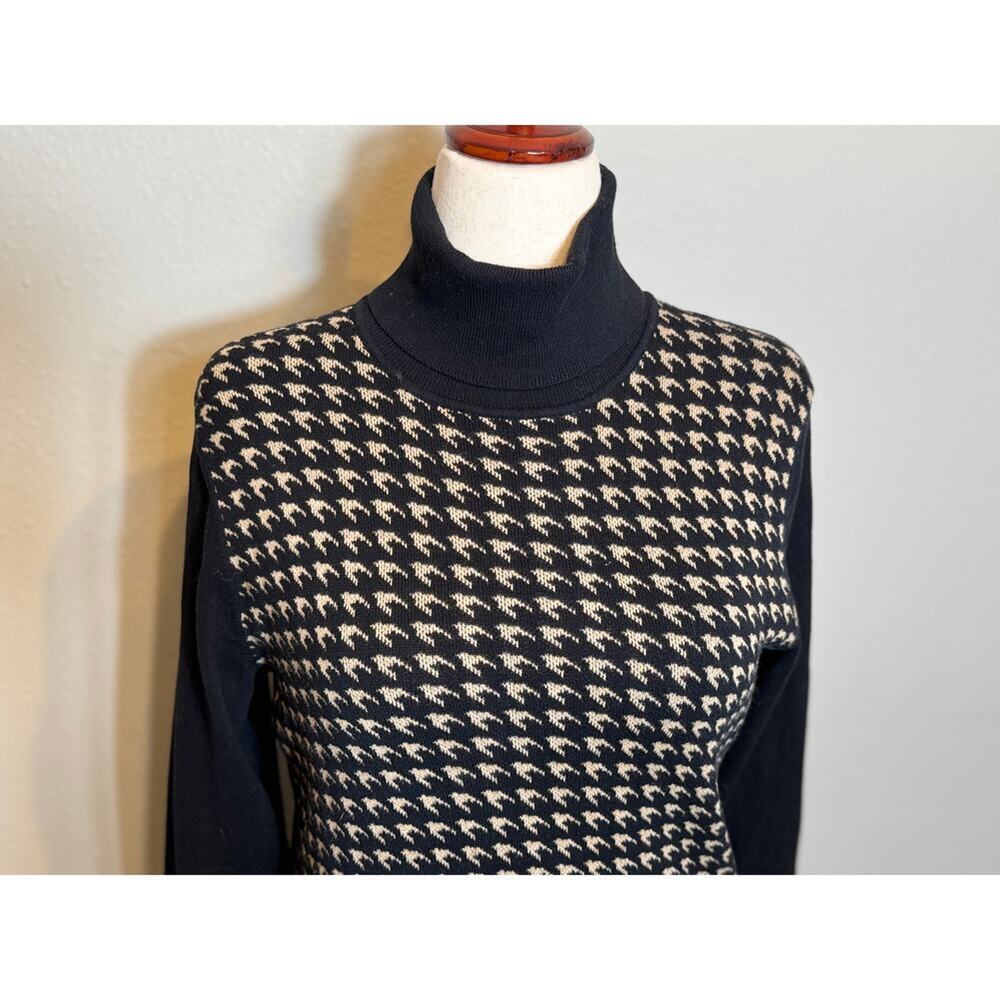 Tommy Hilfiger sweater dress black & tan patterned turtleneck long sleeve Sz L - Picture 2 of 9